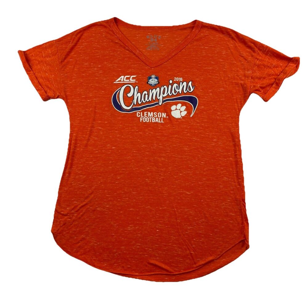 Clemson Tigers Football 2016 V Neck Rolled Sleeve T Shirt Womens XL Orange